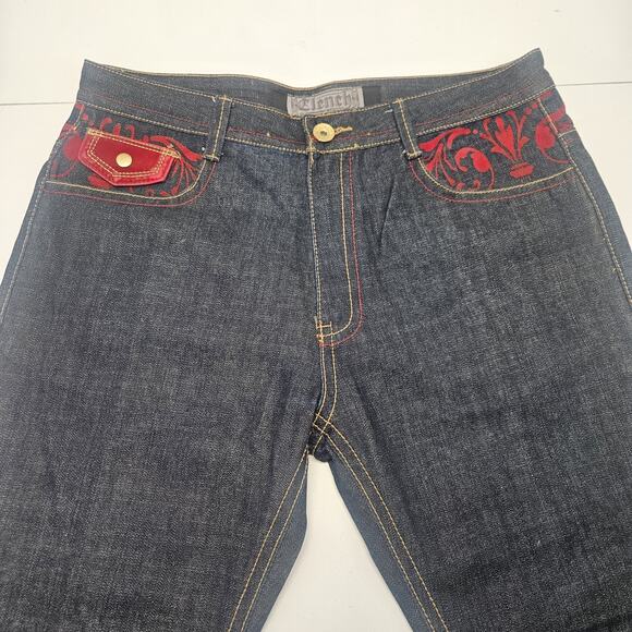 Y2K Vintage Mens Clench Jeans Velvet Pockets 36x32 Dark Wash Embroidered - Picture 6 of 9